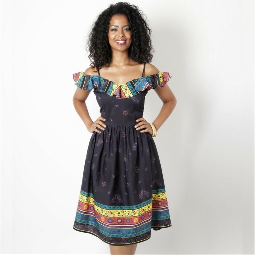 EUC Voodoo Vixen Pin Up Rockabilly Ruffled Swing Dress Medium 6